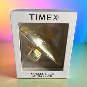 Vintage Quartz Timex Collectible Mini Clock Airplane Gold Tone Pilot Desk Office
